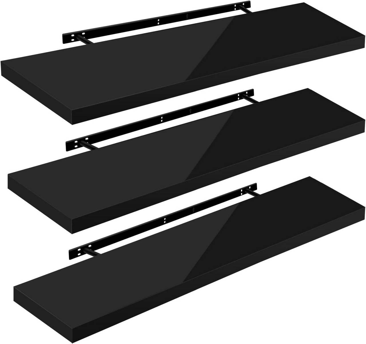 24goodz Floating Shelves Set of 3 - Versatile Use - Easy Installation - MDF - For Home Decor - Black - sz