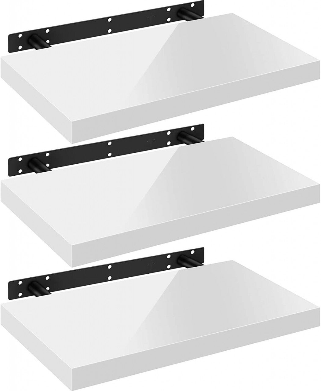 24goodz Set of 3 Floating Shelves - High Load Capacity - MDF - For Home and Office - White - ws