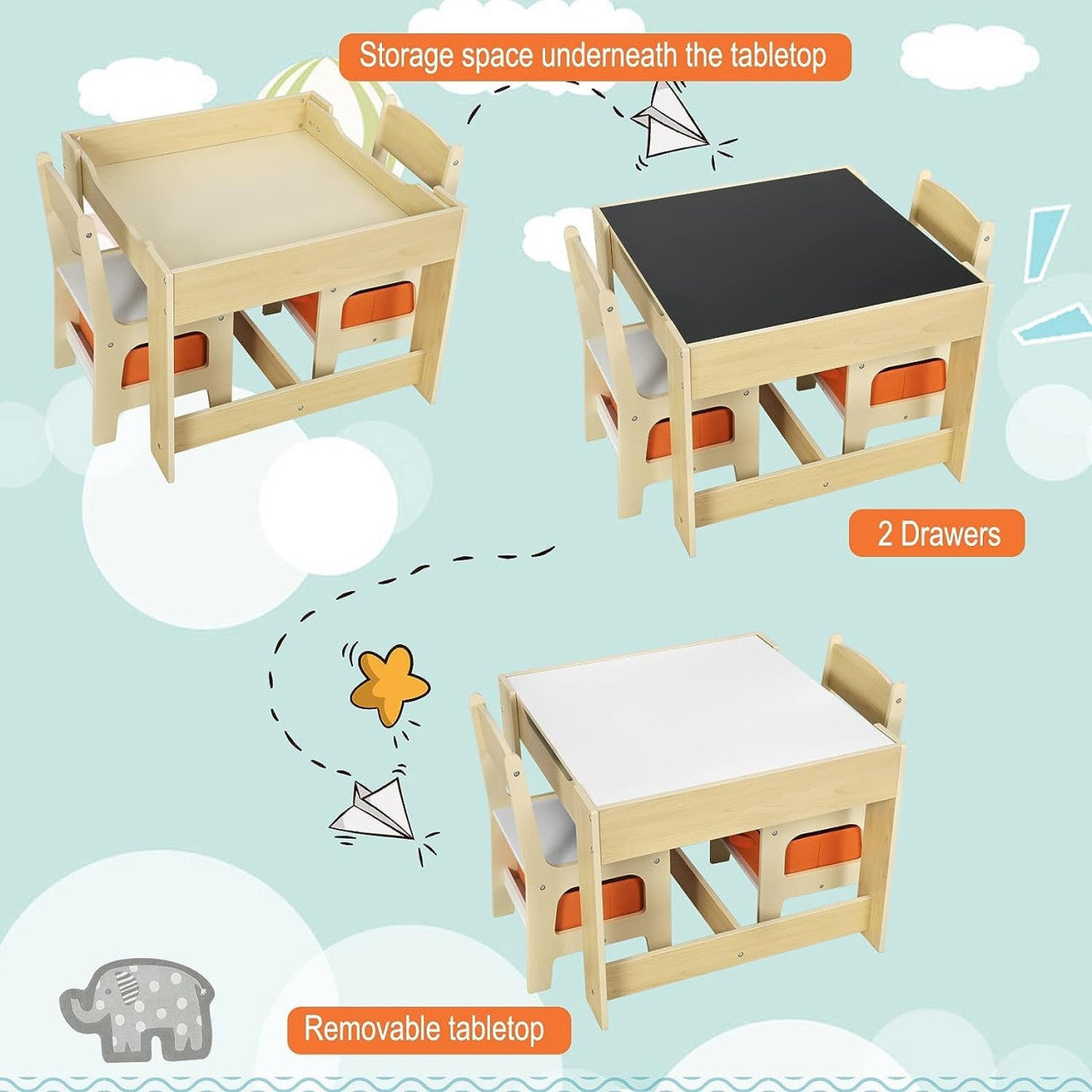 24goodz Kids Table and Chair Set - Multifunctional for Play and Study - Durable MDF - For Children from 2 years - White