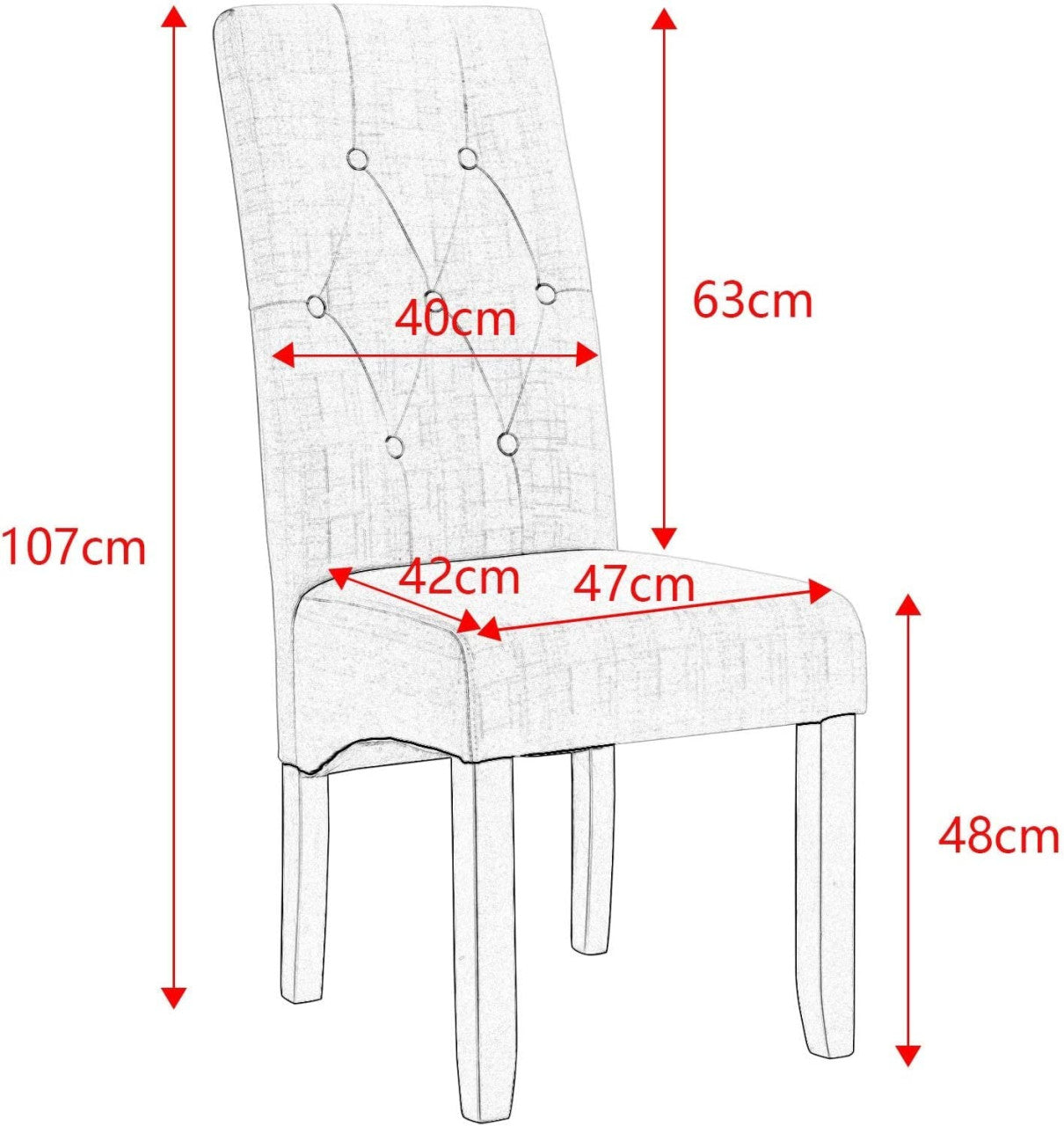 24goodz Set of 4 Dining Chairs - Sturdy Solid Wood Structure - Ergonomic Design - Linen and Solid Wood - Dark Grey - dgr