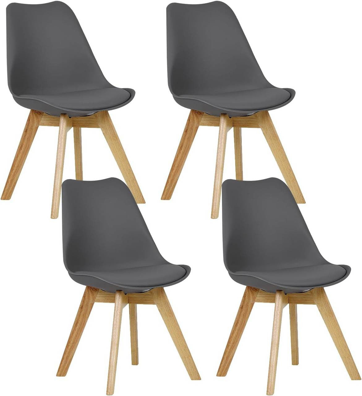 24goodz Dining Chair Set of 4 - Ergonomic Comfort - Sturdy & Stylish - Faux Leather & Solid Wood - Grey