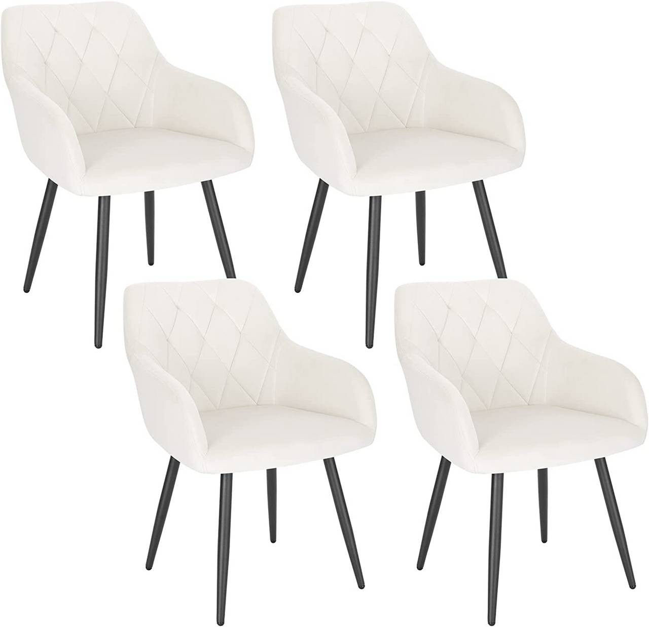 24goodz Velvet Dining Chair Set of 4 - Ergonomic Comfort - Stylish and Versatile - Velvet + Metal - Cream White - cm