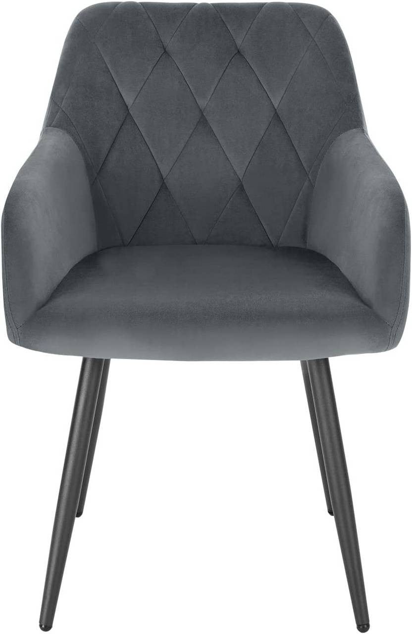 24goodz Velvet Dining Chair with Armrests - Ergonomic Comfort - Sturdy Metal Legs - Velvet - For Dining and Living Rooms - Dark Grey - dgr