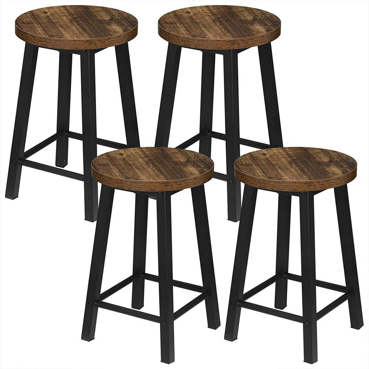 24goodz Set of 4 Industrial Dining Chairs - Durable Steel Frame - Space-Saving Design - Metal and Wood - For Home Use - Black - hov