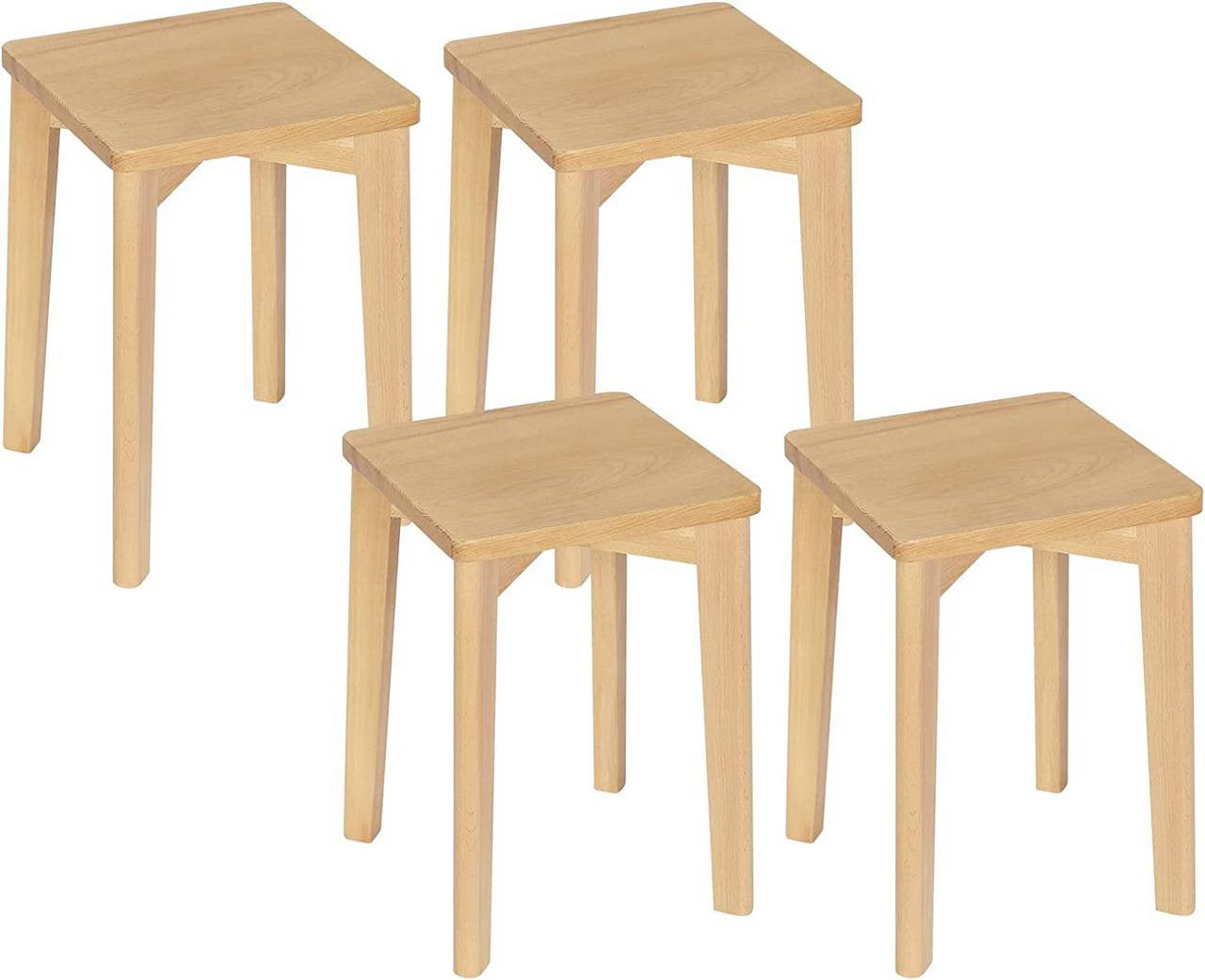 24goodz Solid Wood Stacking Stool Set - Durable and Space-Saving - Beech Wood - For Dining Rooms and Small Spaces - Natural Wood Colour - ei