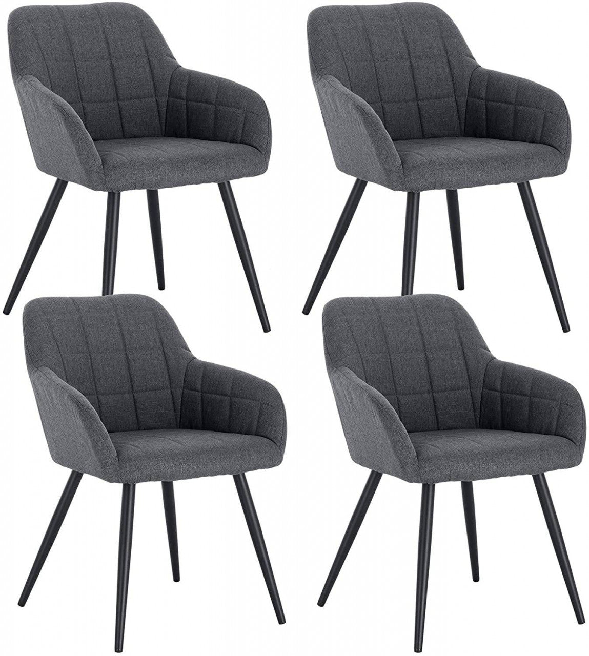 24goodz Dining Chair Set of 4 with Armrests - Ergonomic Comfort - Durable Linen and Metal - Dark Grey - dgr
