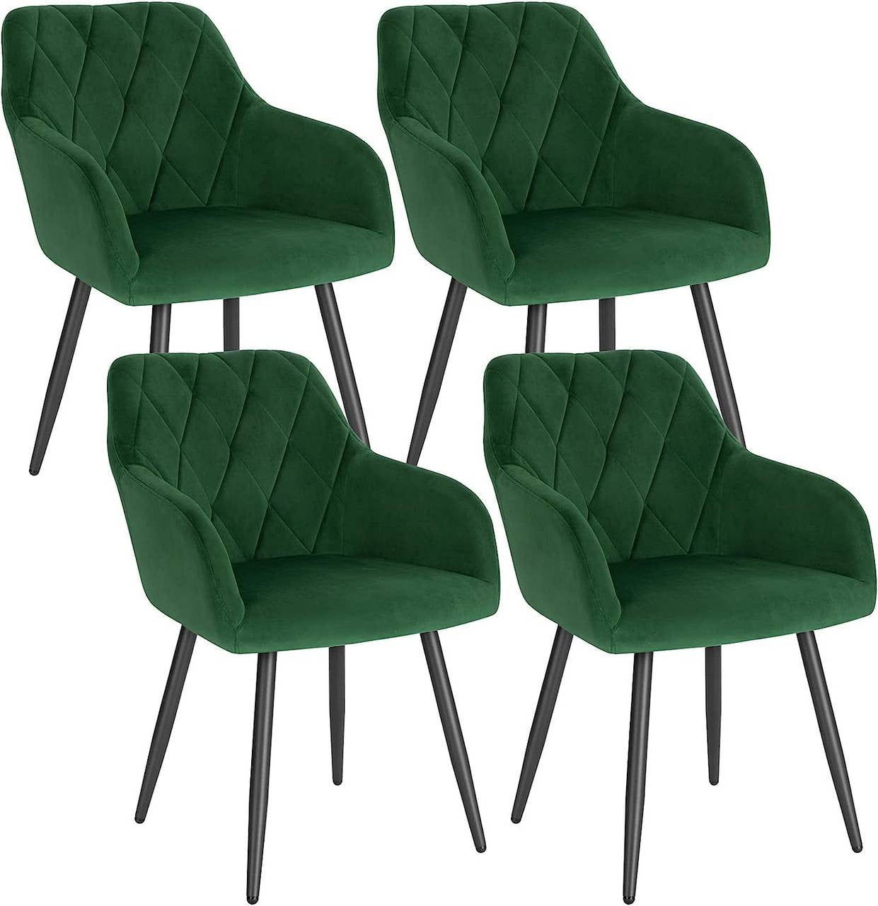 24goodz Velvet Dining Chair with Armrests - Ergonomic Comfort - Sturdy Metal Frame - Velvet - For Home Use - Dark Green - dgn
