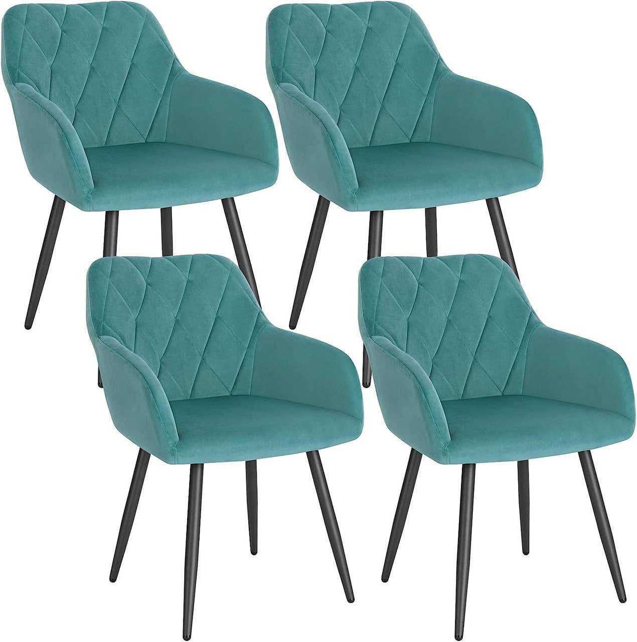 24goodz Velvet Dining Chair Set of 4 - Ergonomic Comfort - Versatile Design - Velvet + Metal - Grey - ts