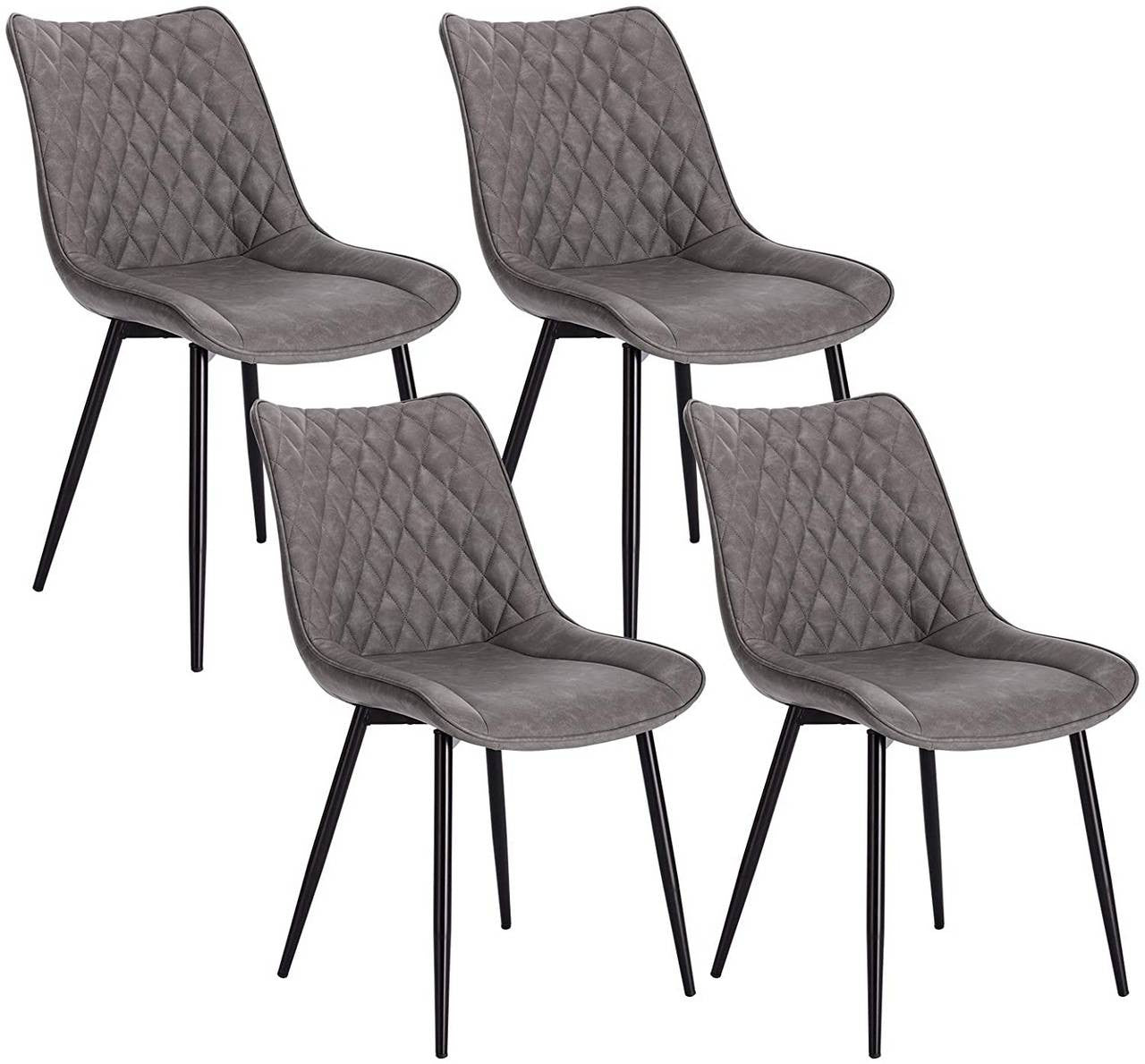 24goodz Set of 4 Dining Chairs - Ergonomic Comfort - Durable Faux Leather - Dark Grey - dgr