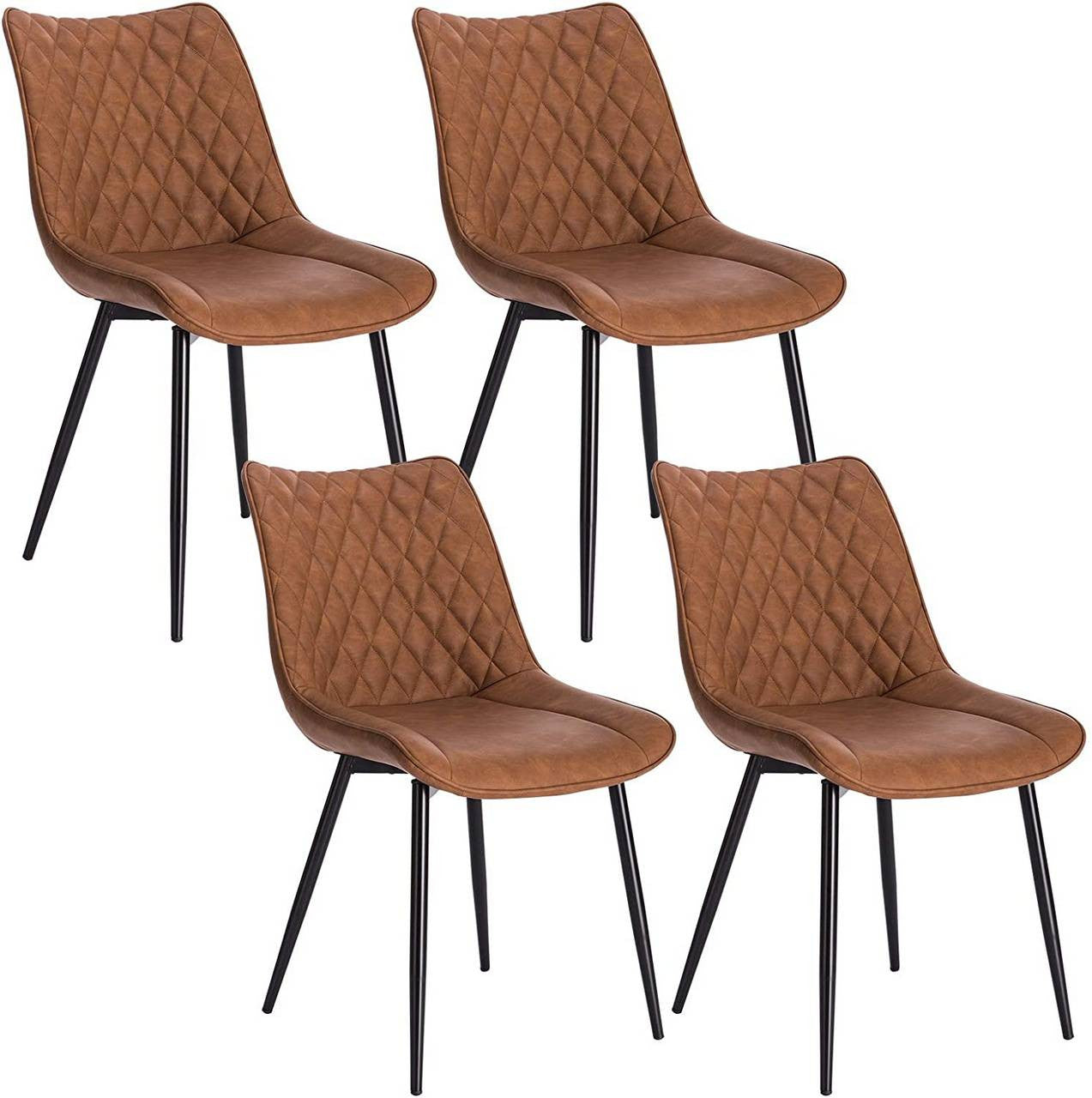 24goodz Set of 4 Dining Chairs - Comfortable Ergonomic Design - Easy to Assemble - Faux Leather and Metal - Light Brown - hbr