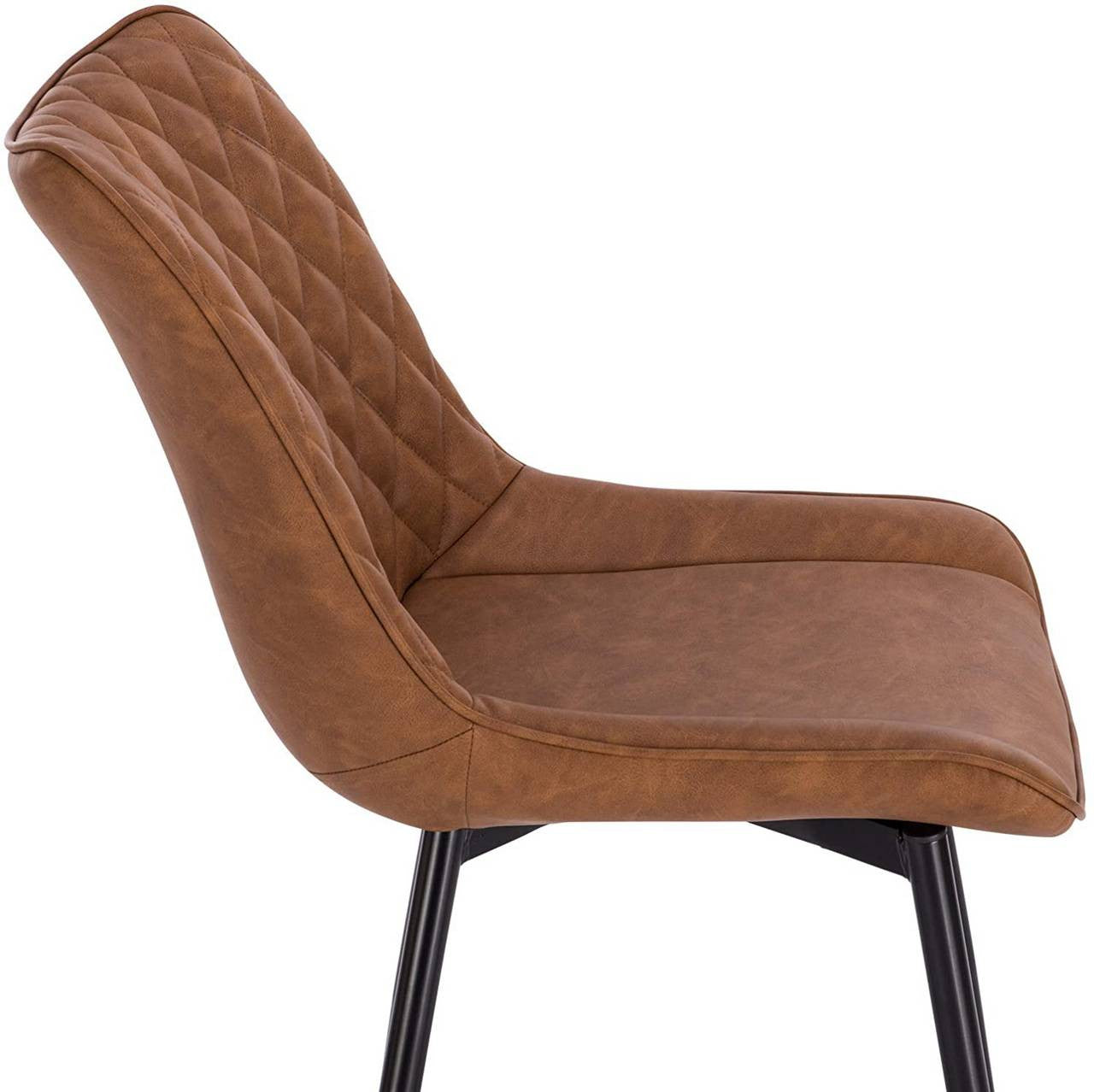 24goodz Set of 4 Dining Chairs - Comfortable Ergonomic Design - Easy to Assemble - Faux Leather and Metal - Light Brown - hbr