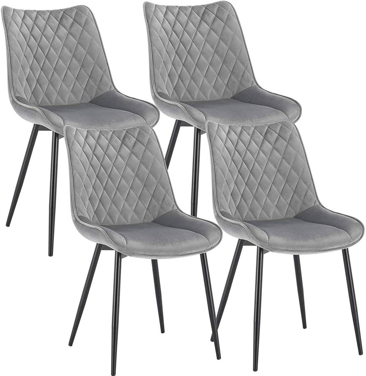 24goodz Set of 4 Dining Chairs - Robust and Comfortable Design - Velvet and Metal - Light Grey - hgr