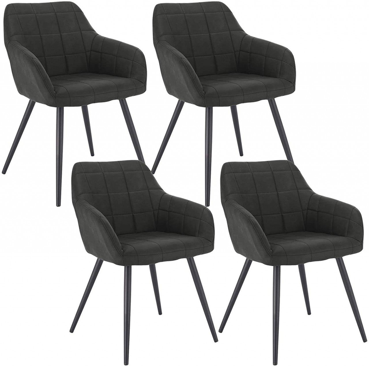 24goodz Dining Chair Set of 4 - Ergonomic Comfort - Stylish and Durable - Fabric and Metal - Grey