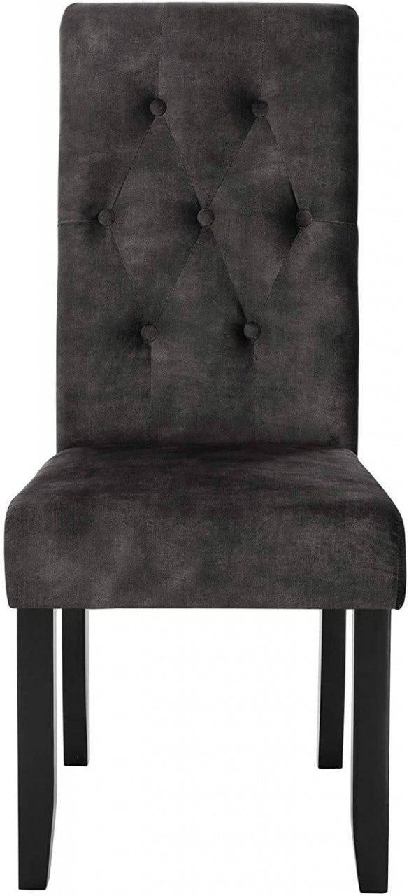 24goodz Set of 4 Dining Chairs with High Backrest - Elegant Velvet Upholstery - Solid Wood Legs - Dark Grey - dgr