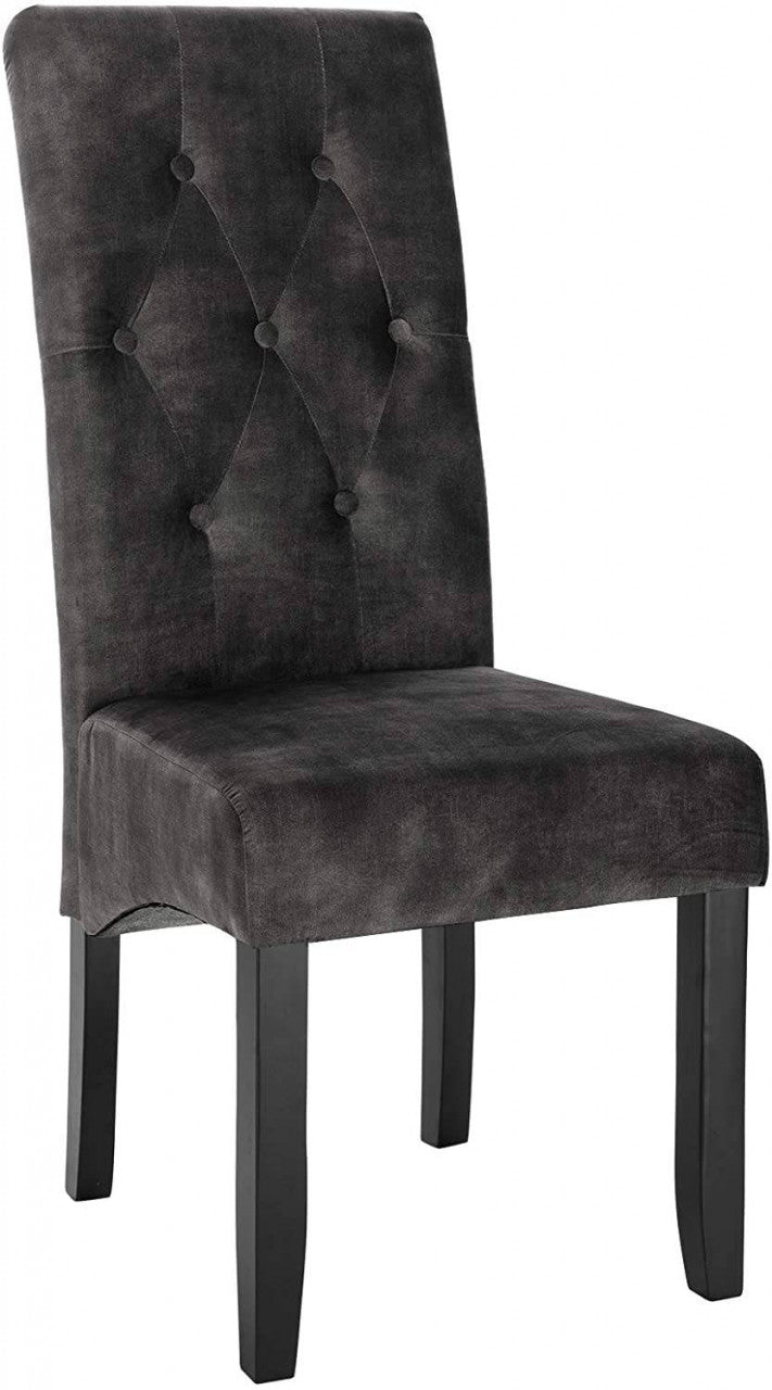 24goodz Set of 4 Dining Chairs with High Backrest - Elegant Velvet Upholstery - Solid Wood Legs - Dark Grey - dgr