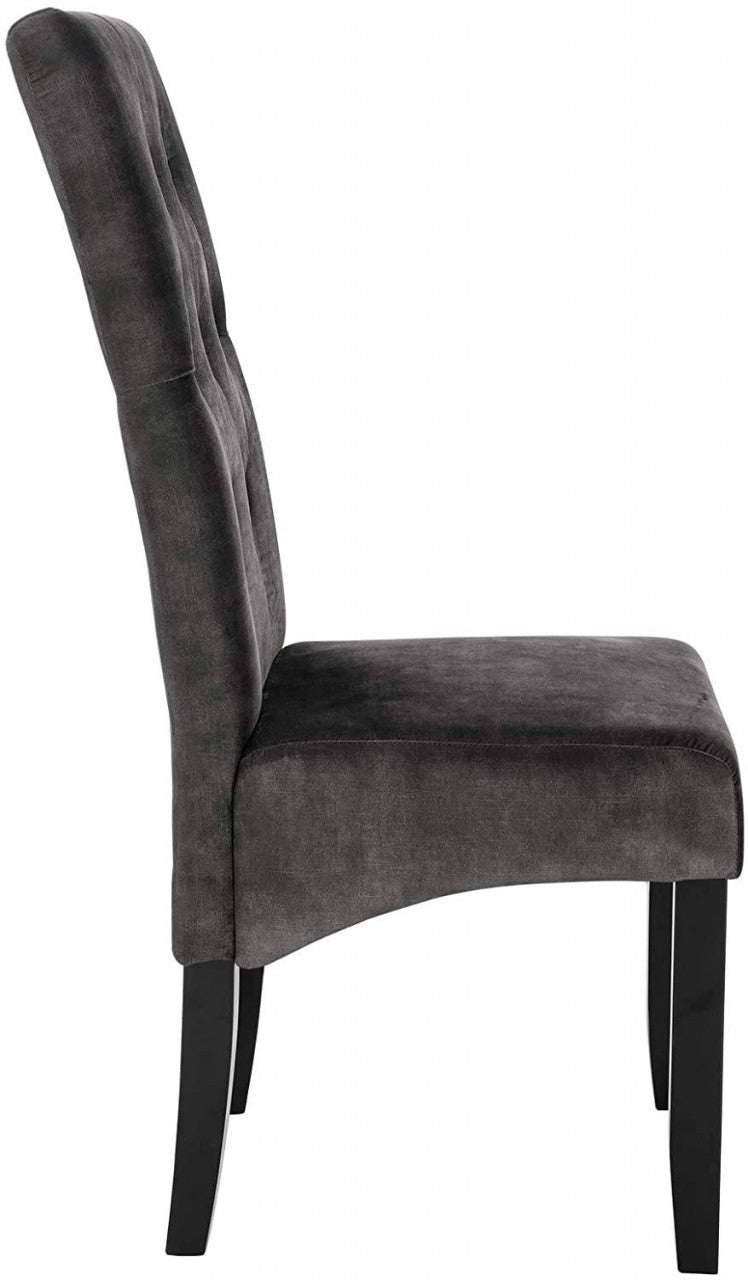 24goodz Set of 4 Dining Chairs with High Backrest - Elegant Velvet Upholstery - Solid Wood Legs - Dark Grey - dgr