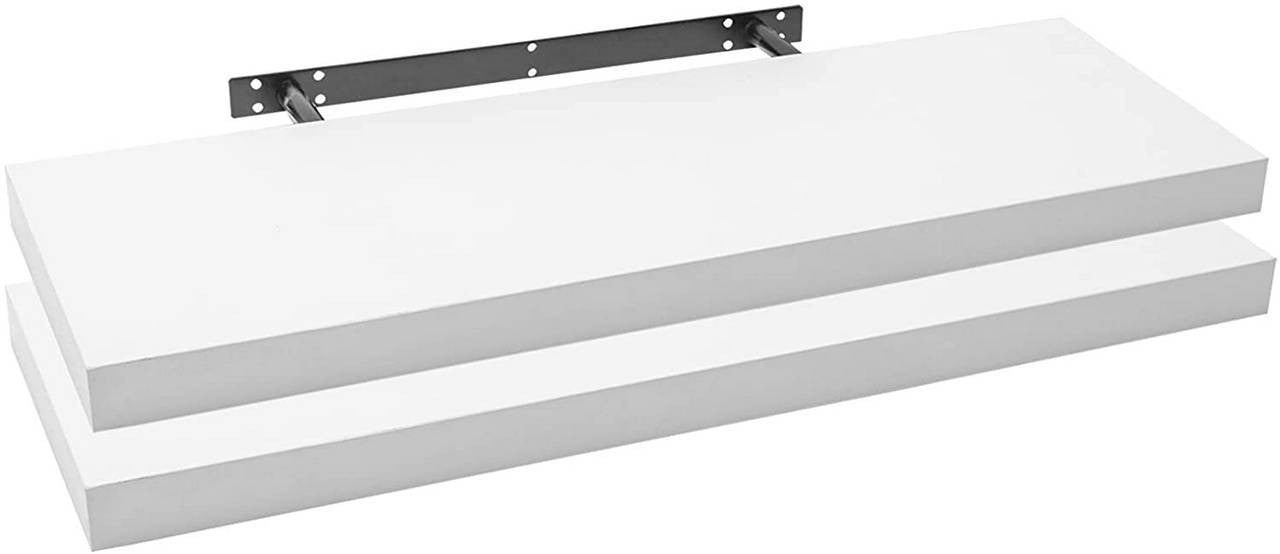 24goodz Set of 2 Wall Shelves - High Load Capacity - Easy Installation - MDF - For Home & Office - White - ws