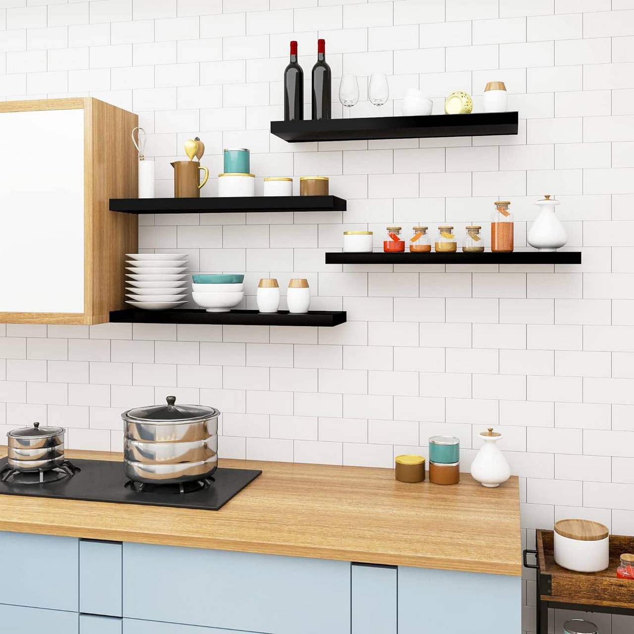 24goodz Set of 4 Floating Shelves - High Weight Capacity - MDF - Versatile Use - Black - 30x22.9x3.8cm - sz