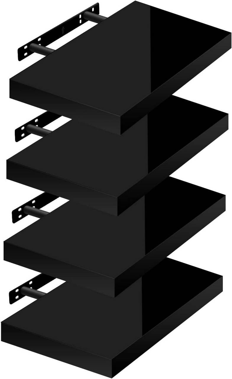 24goodz Floating Wall Shelves Set of 4 - High Load Capacity - MDF - For Home Decor - Black 40x22.9x3.8cm - sz