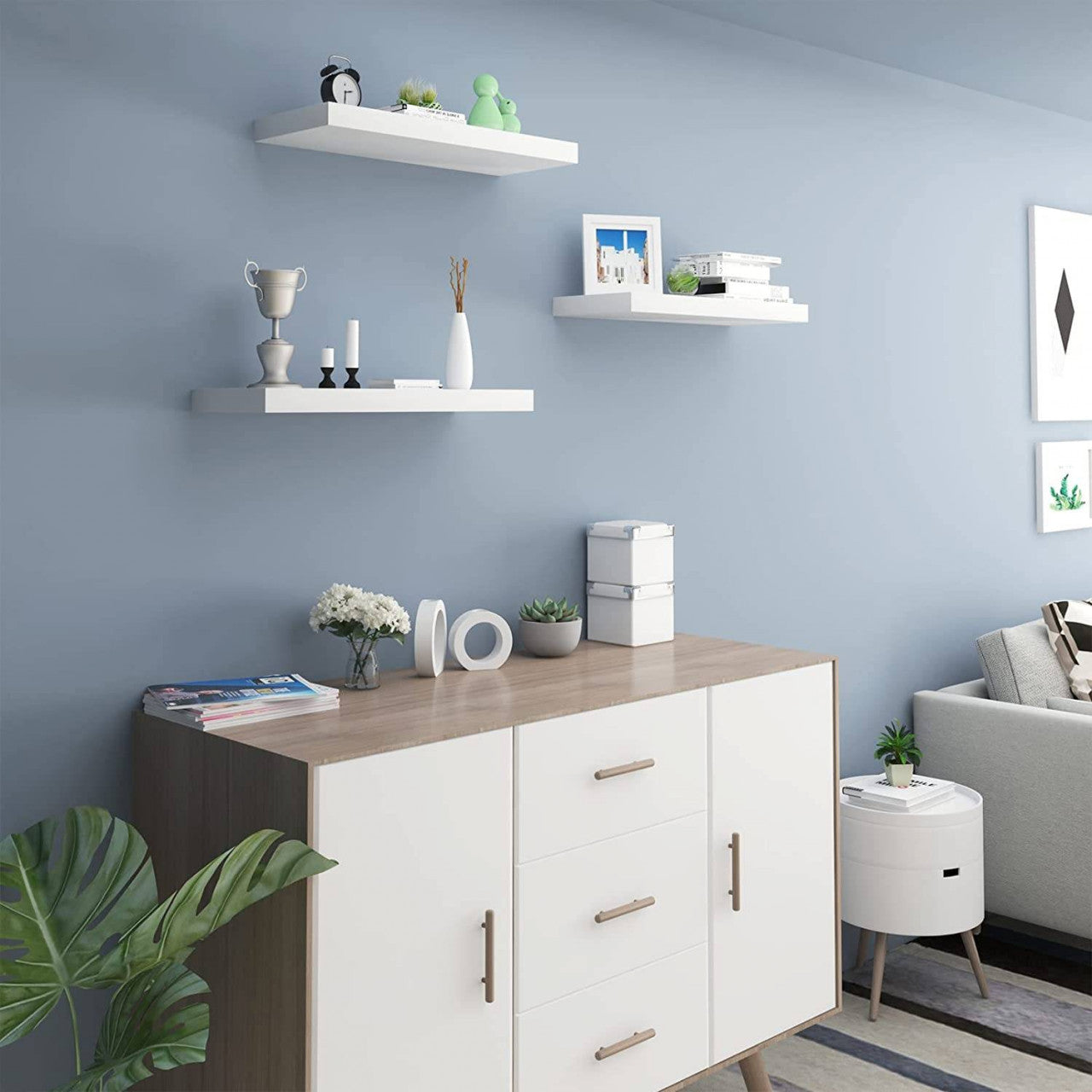24goodz Set of 4 Floating Shelves - High-Quality MDF - Easy to Mount - White - 70x22.9x3.8cm - ws