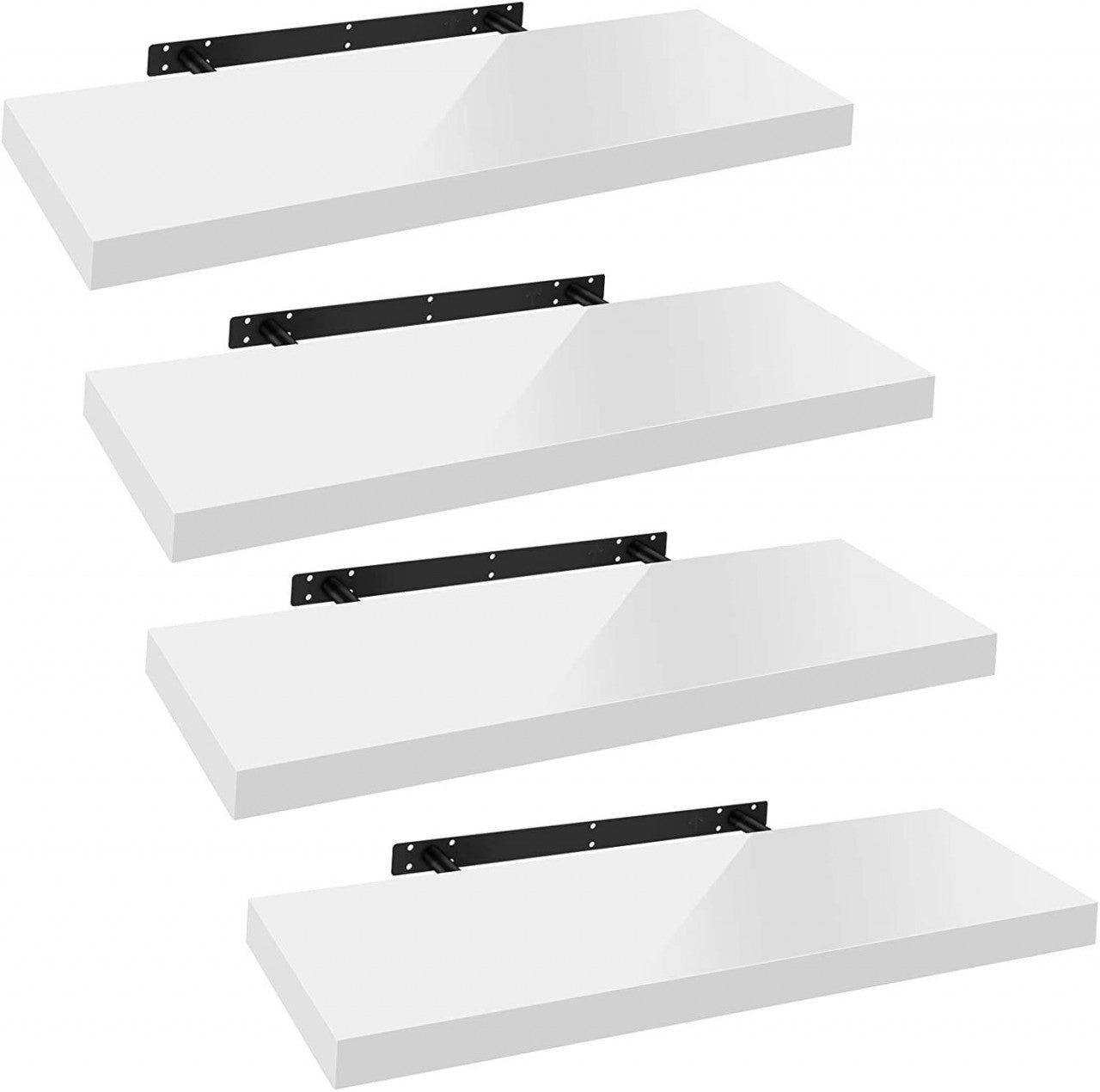 24goodz Set of 4 Floating Shelves - High-Quality MDF - Easy to Mount - White - 70x22.9x3.8cm - ws