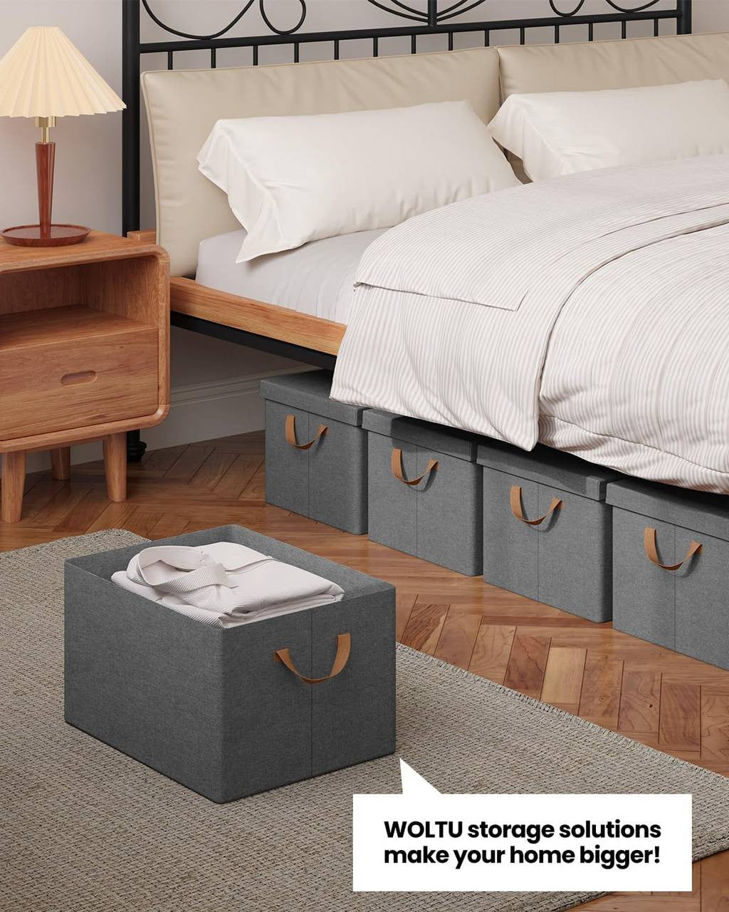 24goodz Set of 5 Storage Boxes with Lids - Versatile and Space-Saving - Polyester and Metal - Grey - 20L, 27L, 36L, 51L