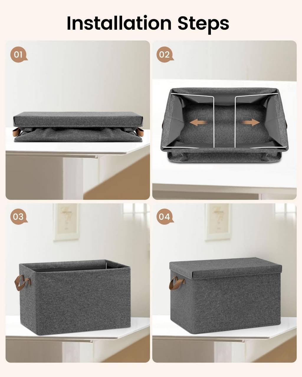 24goodz Set of 5 Storage Boxes with Lids - Versatile and Space-Saving - Polyester and Metal - Grey - 20L, 27L, 36L, 51L