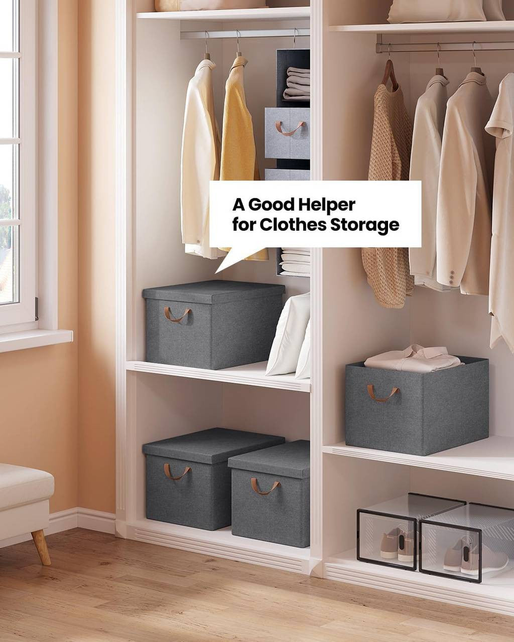24goodz Set of 5 Storage Boxes with Lids - Versatile and Space-Saving - Polyester - For Home Organization - Grey
