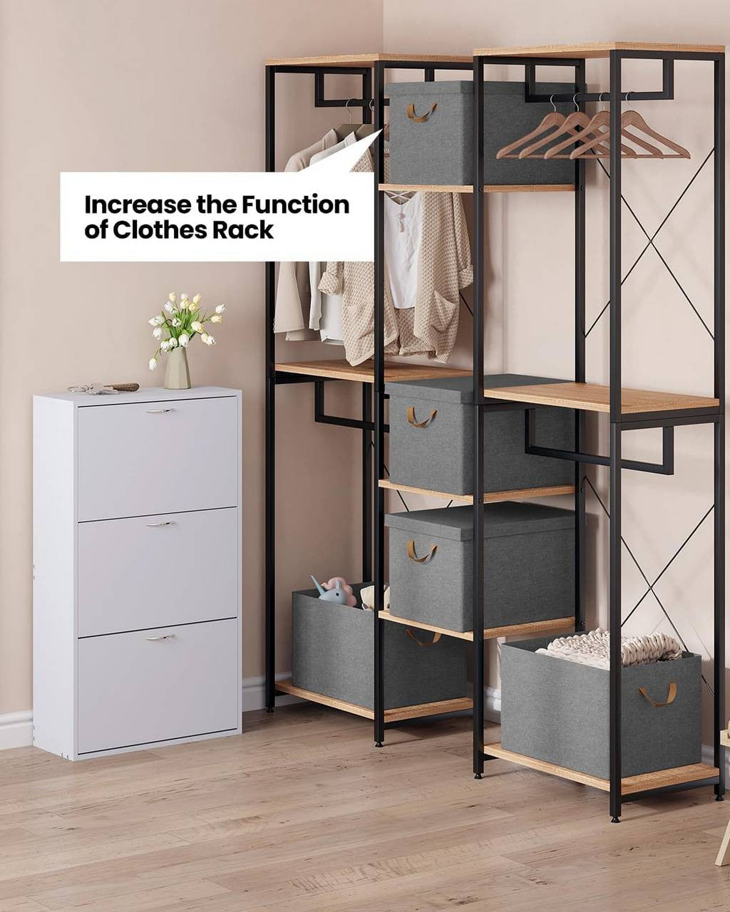 24goodz Set of 5 Storage Boxes with Lids - Versatile and Space-Saving - Polyester - For Home Organization - Grey
