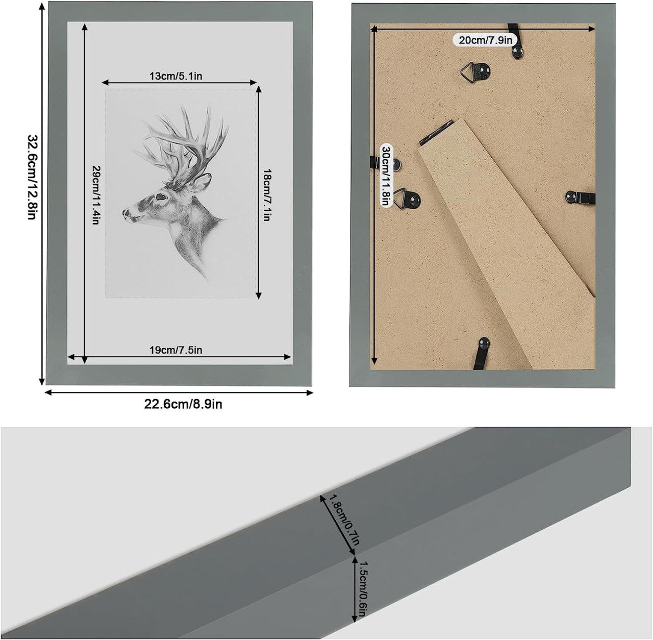 24goodz Set of 5 Photo Frames - High-Quality MDF Construction - Versatile Display Options - MDF - For Everyone - Grey