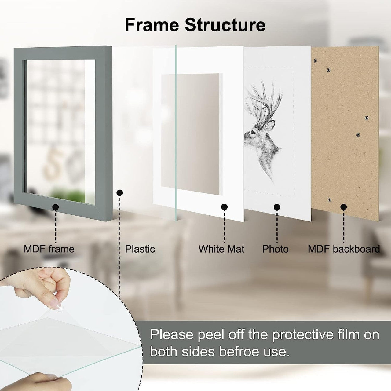 24goodz Set of 5 Photo Frames - High-Quality MDF Construction - Versatile Display Options - MDF - For Everyone - Grey