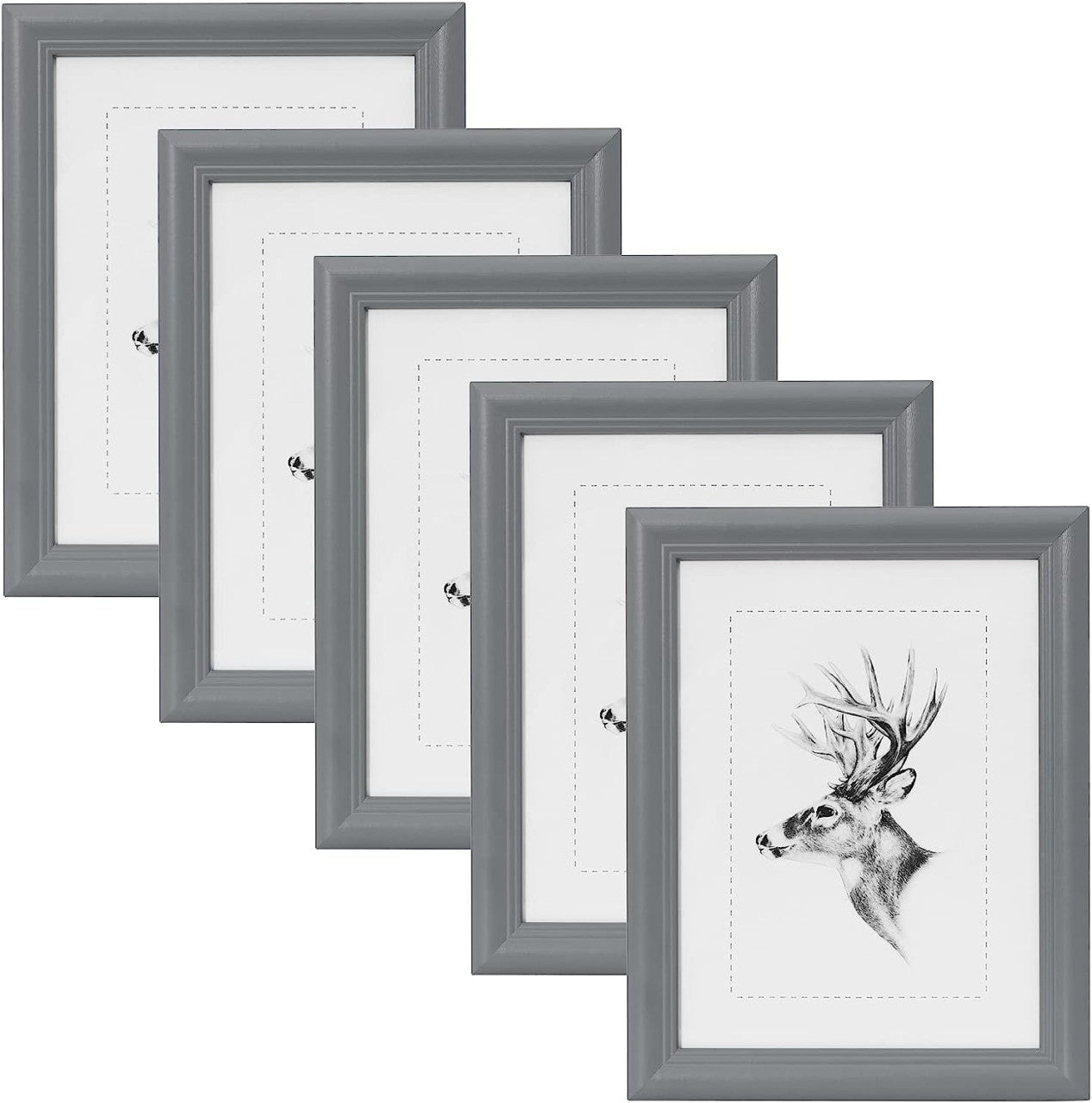24goodz Set of 5 Wooden Photo Frames with Real Glass in Artos Style - Durable and Stylish - Solid Wood + Glass - Grey - 20x30 cm