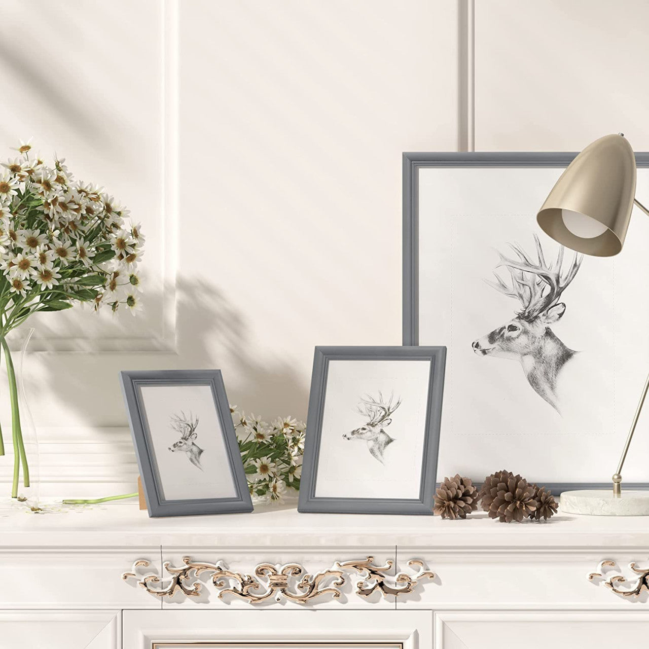 24goodz Set of 5 Wooden Photo Frames with Real Glass - Durable and Stylish - Solid Wood + Glass - Grey - A4 21x29.7cm