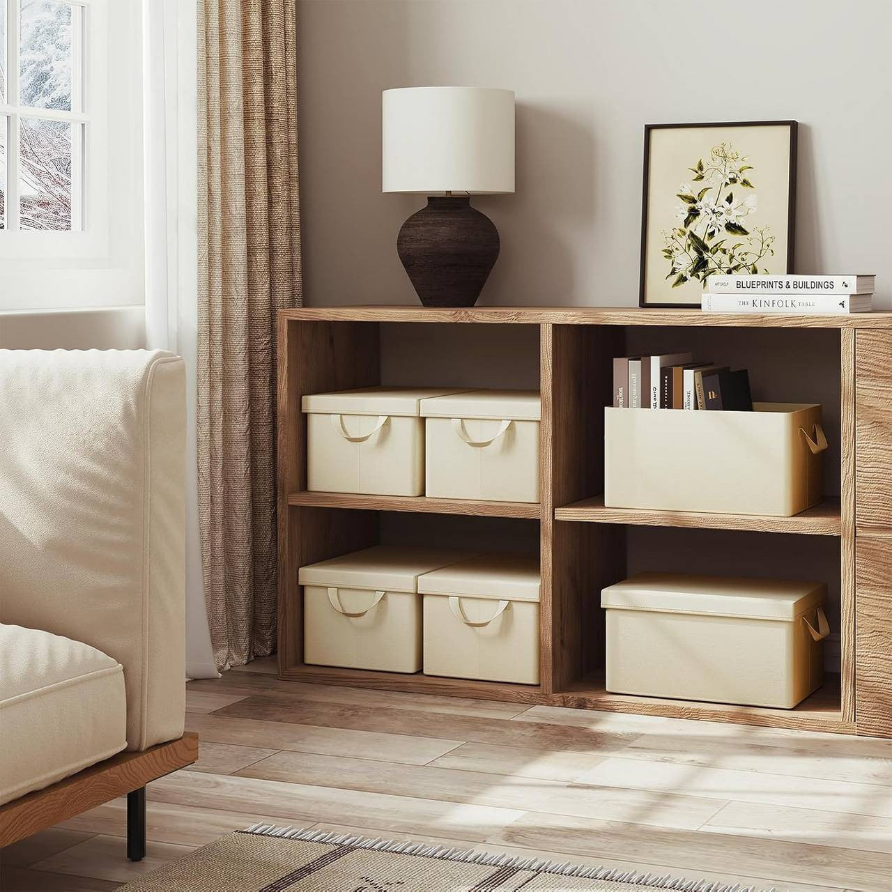 24goodz Set of 10 Storage Boxes with Lids - High-Quality Materials - Versatile Design - Polyester - For Home Organization - Cream