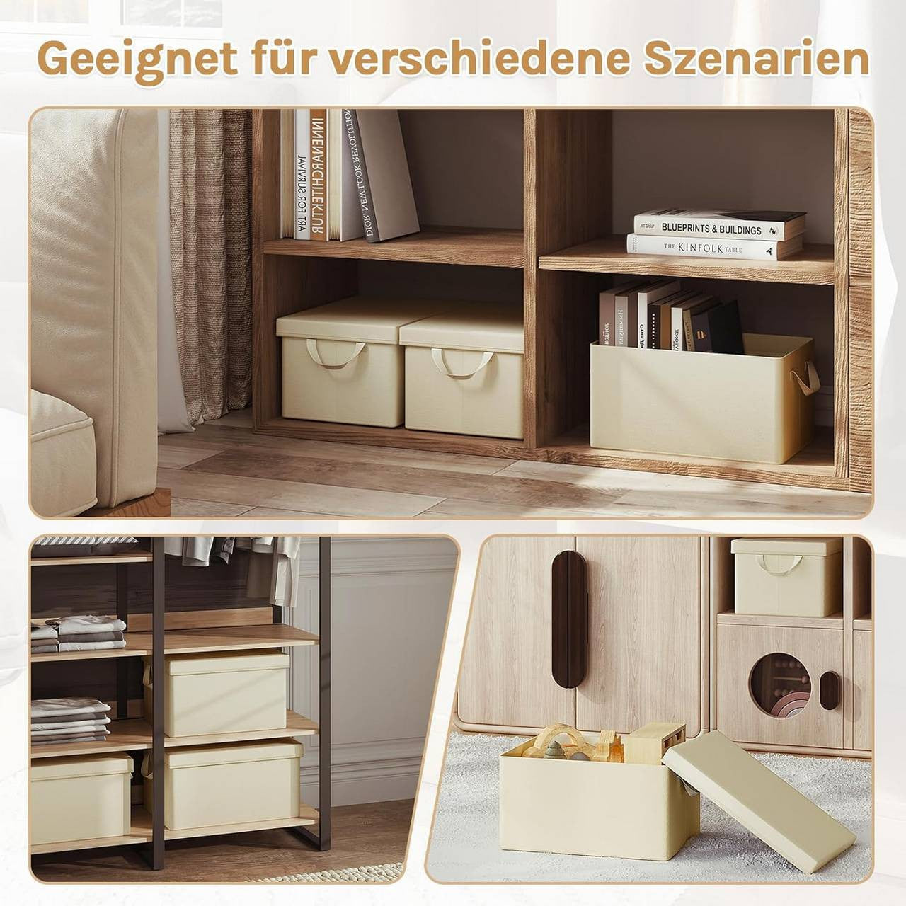 24goodz Set of 10 Storage Boxes with Lids - Versatile Organization Solution - Durable Polyester - For Home & Living - Cream