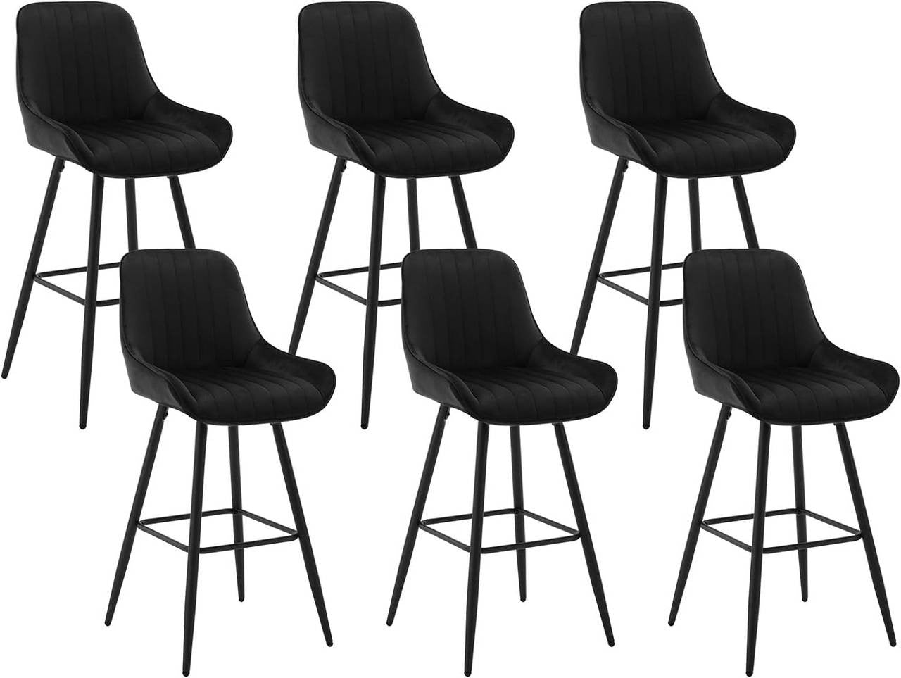24goodz Velvet Bar Stool - Thick and Comfortable Seating - Ergonomic Design - Velvet and Metal - Black - 71 cm Height