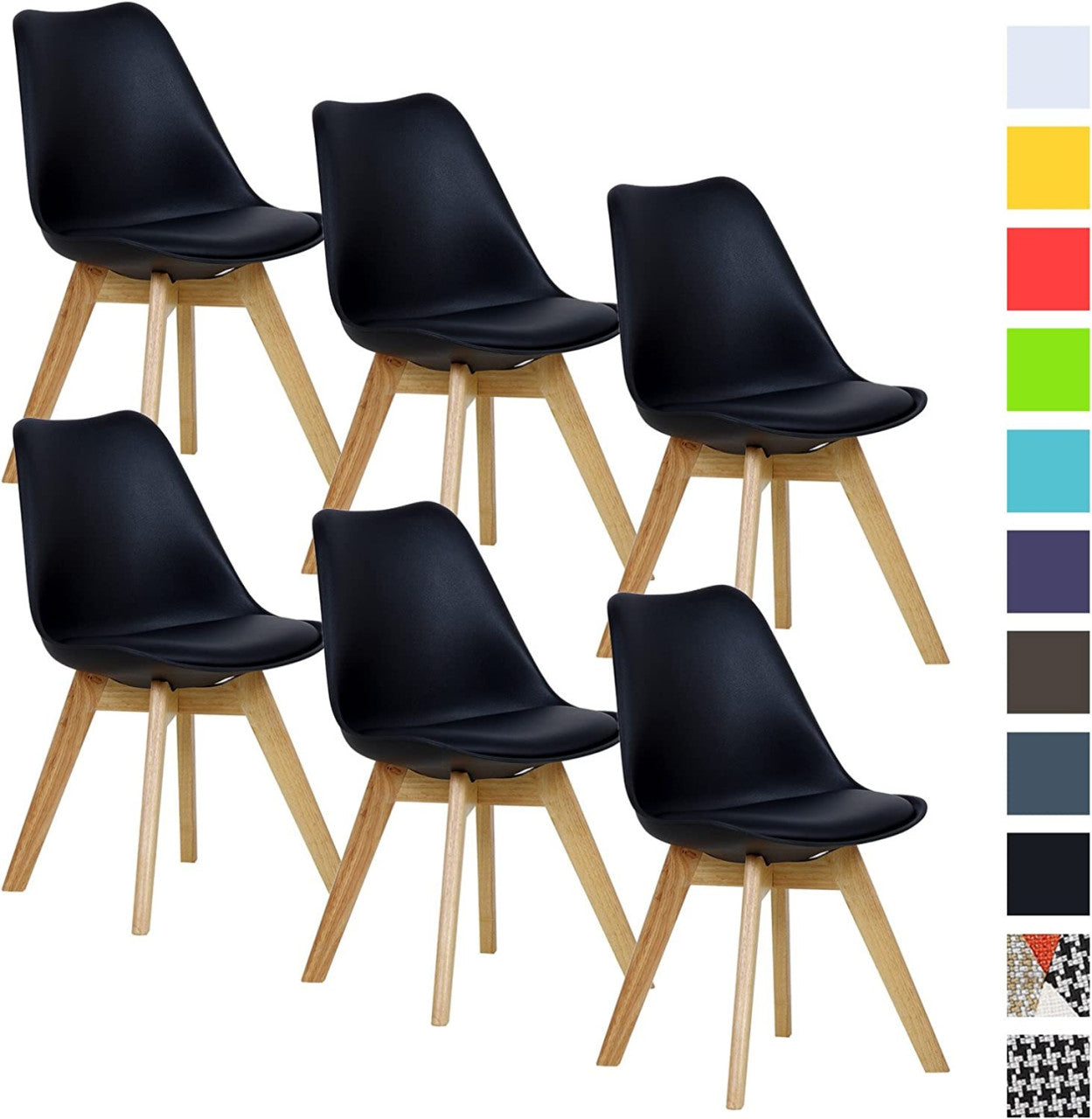 24goodz Set of 6 Dining Chairs - Ergonomic Comfort - Durable Design - PU Leather and Solid Wood - Black - sz