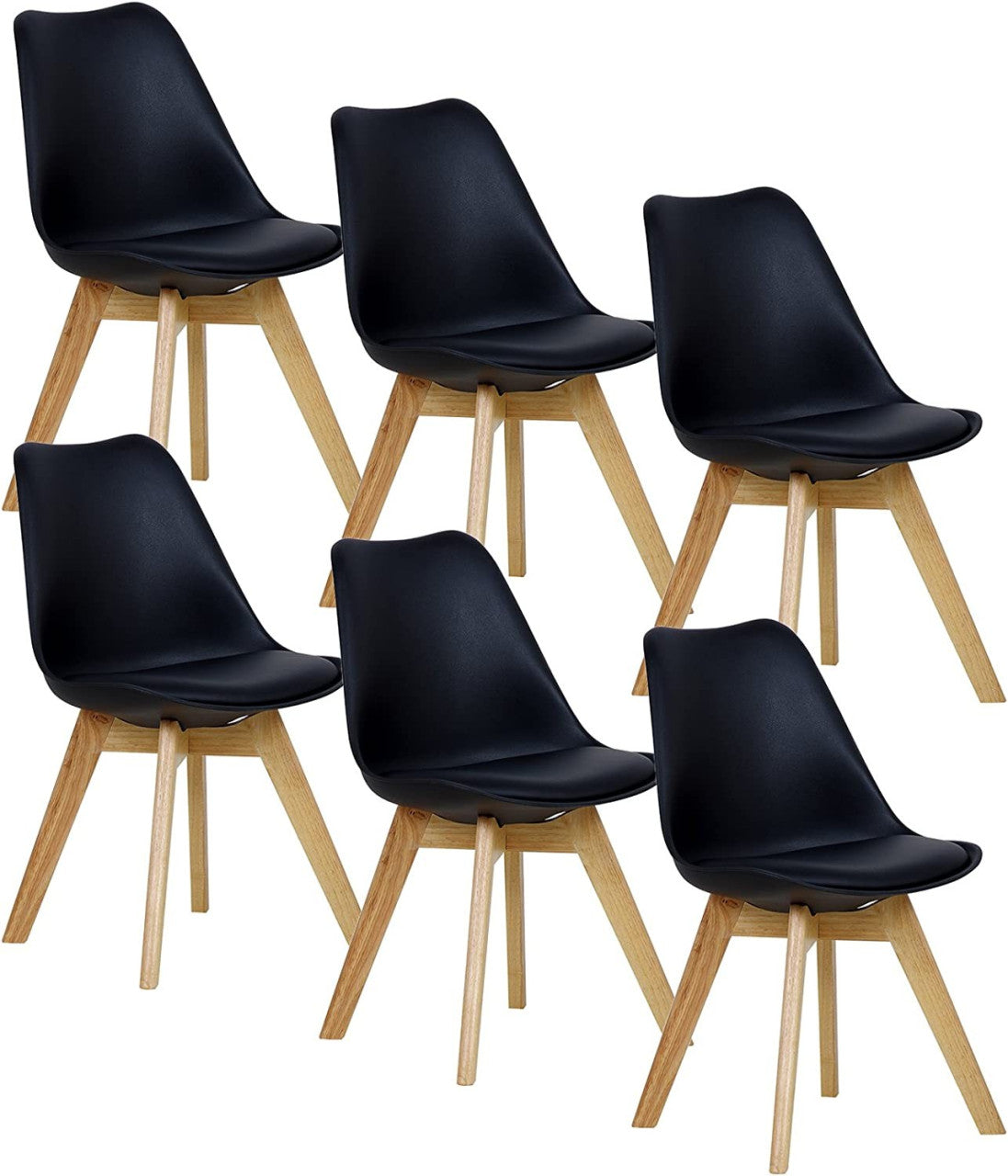 24goodz Set of 6 Dining Chairs - Ergonomic Comfort - Durable Design - PU Leather and Solid Wood - Black - sz