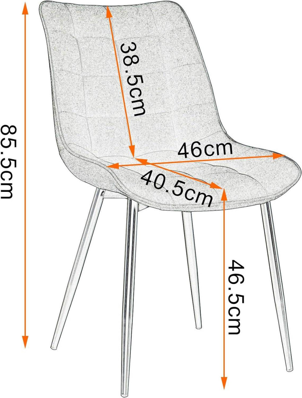 24goodz Set of 6 Dining Chairs with Backrest - Comfortable Linen Upholstery - Sturdy Metal Frame - For Dining Rooms - Dark Grey