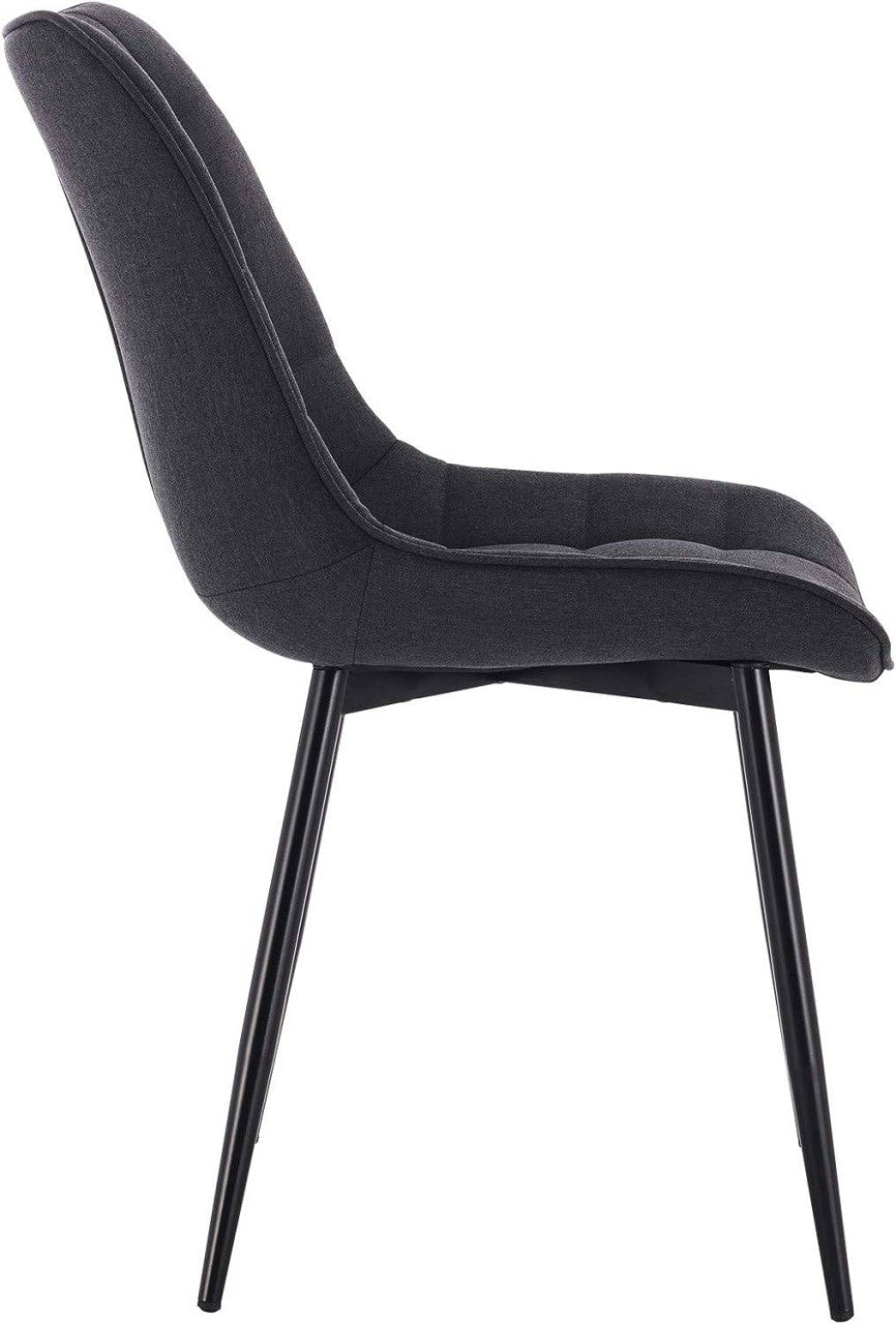 24goodz Set of 6 Dining Chairs with Backrest - Comfortable Linen Upholstery - Sturdy Metal Frame - For Dining Rooms - Dark Grey