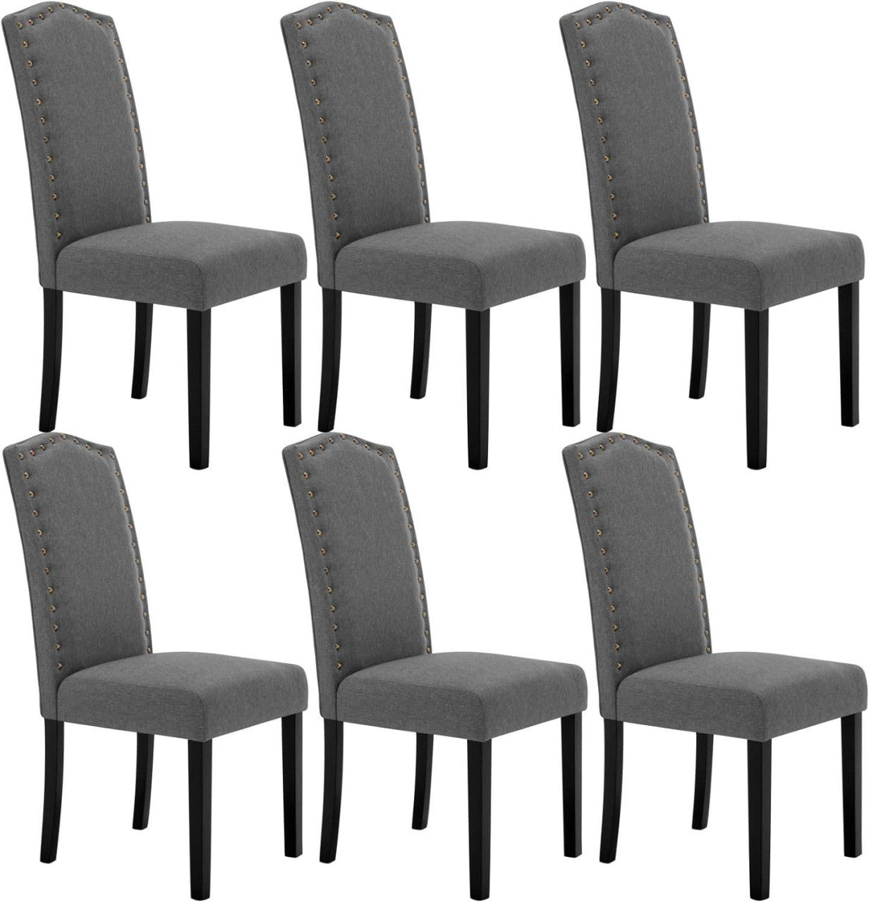 24goodz Ergonomic Dining Chairs - Comfortable High Back Design - Solid Wood Frame - For Home & Dining - Dark Grey