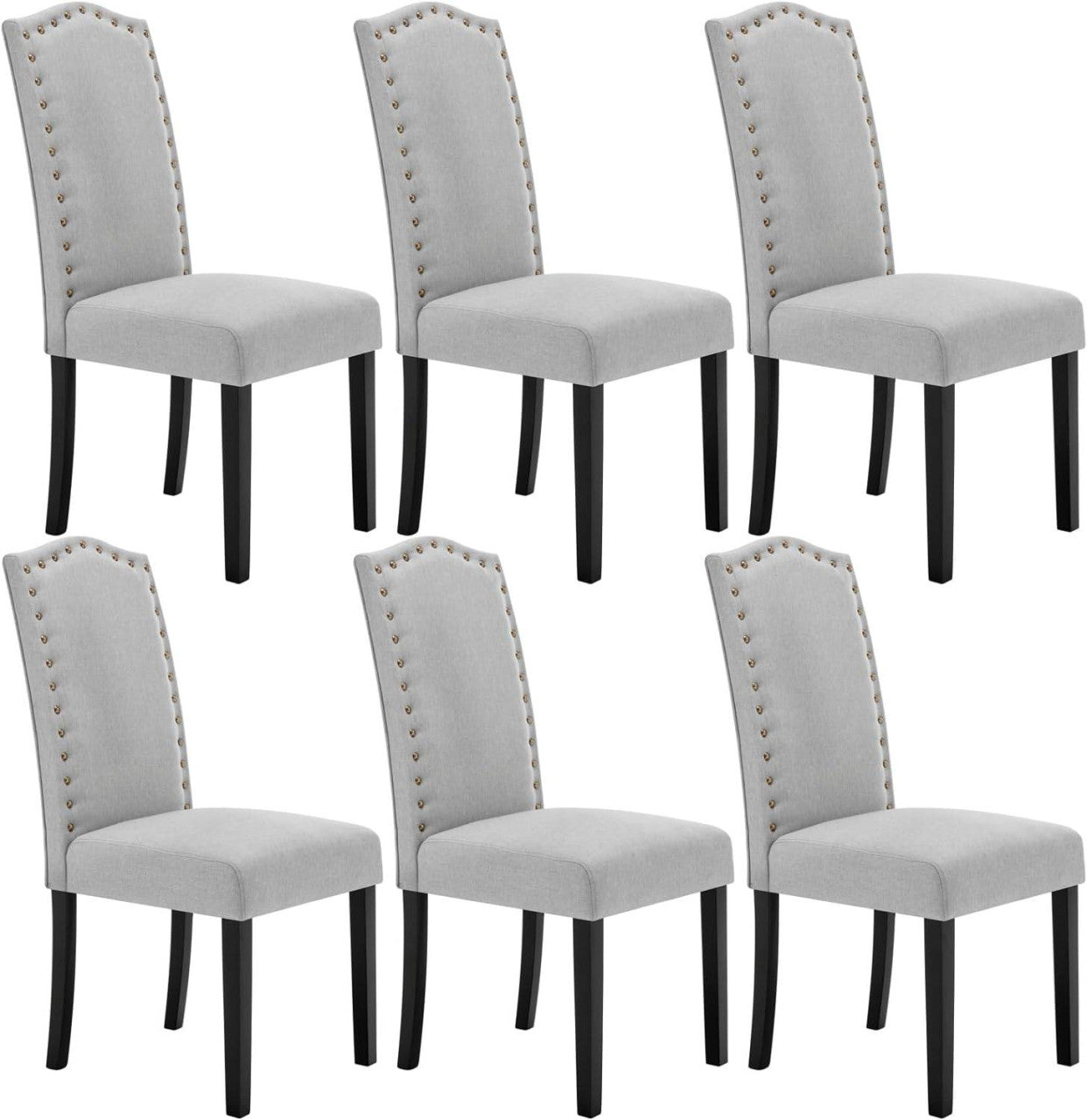 24goodz High Back Dining Chairs - Ergonomic Comfort - Sturdy Solid Wood Frame - Linen - For Home Use - Light Grey