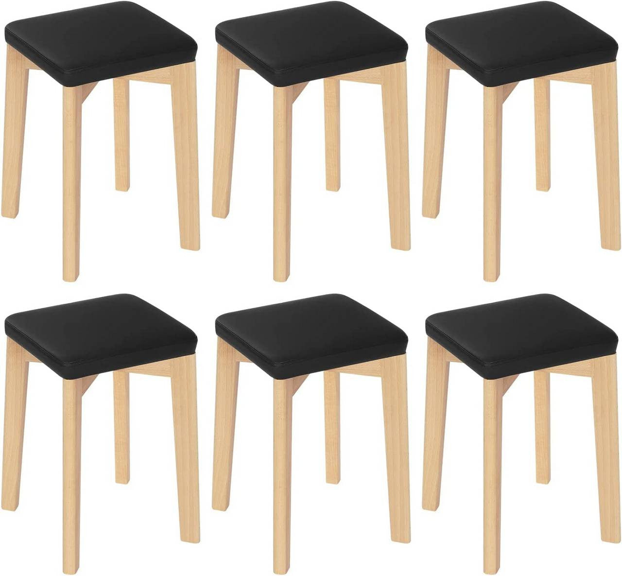 24goodz Solid Wood Dining Chair Set - Sturdy and Stackable - Beech Wood and PU - For Home Use - Wood Grain Black - sz