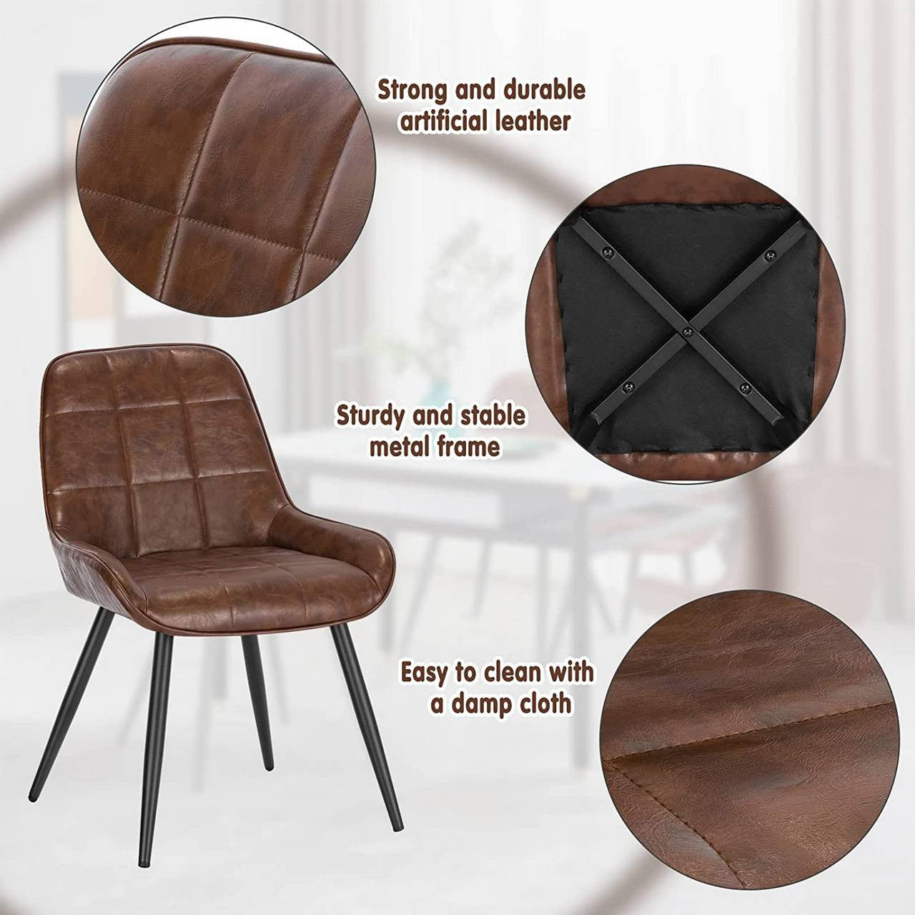 24goodz Set of 6 Dining Chairs - Ergonomic Comfort - Durable Faux Leather - For Home & Office - Brown