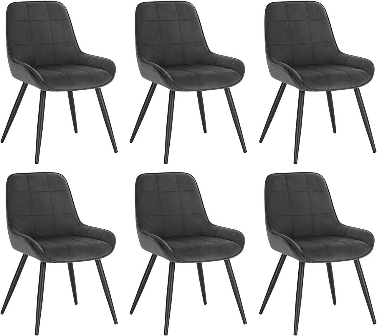 24goodz Velvet Dining Chair Set of 6 - Ergonomic Comfort - Sturdy Metal and Wood - For Dining Rooms and Living Spaces - Dark Grey - dgr