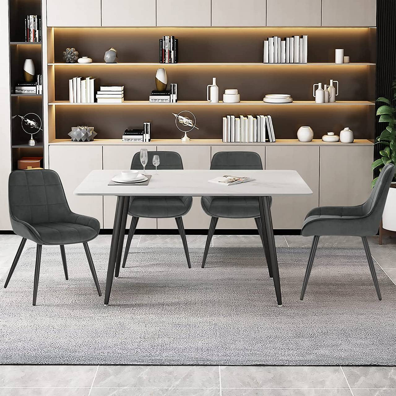 24goodz Velvet Dining Chair Set of 6 - Ergonomic Comfort - Sturdy Metal and Wood - For Dining Rooms and Living Spaces - Dark Grey - dgr
