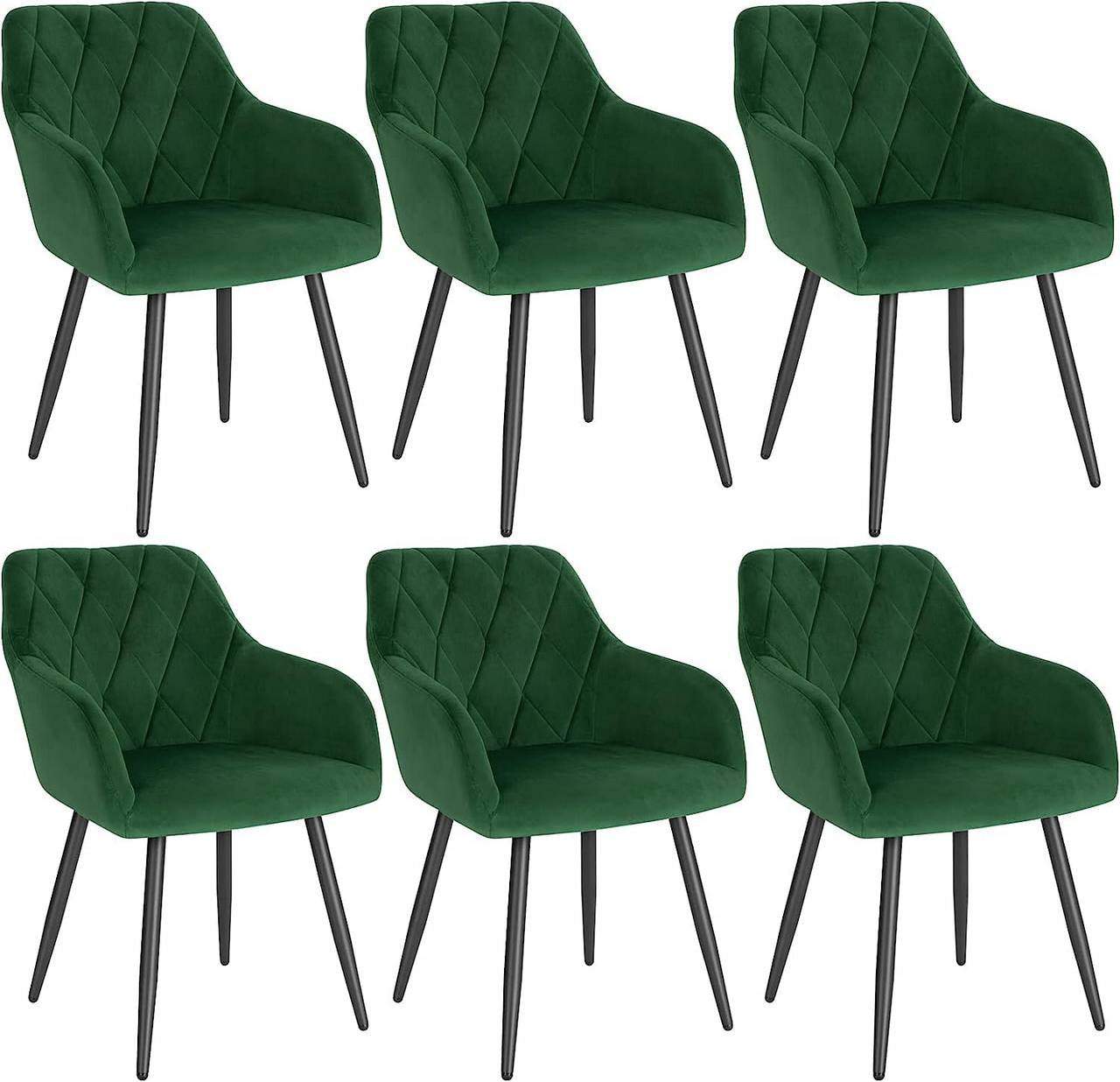 24goodz Velvet Dining Chair with Armrests - Ergonomic Comfort - Versatile Design - Velvet + Metal - Dark Green - dgn
