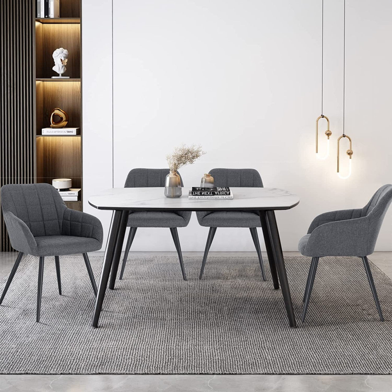 24goodz Upholstered Dining Chair Set of 6 - Ergonomic Comfort - Sturdy and Stylish - Linen and Metal - Dark Grey - dgr