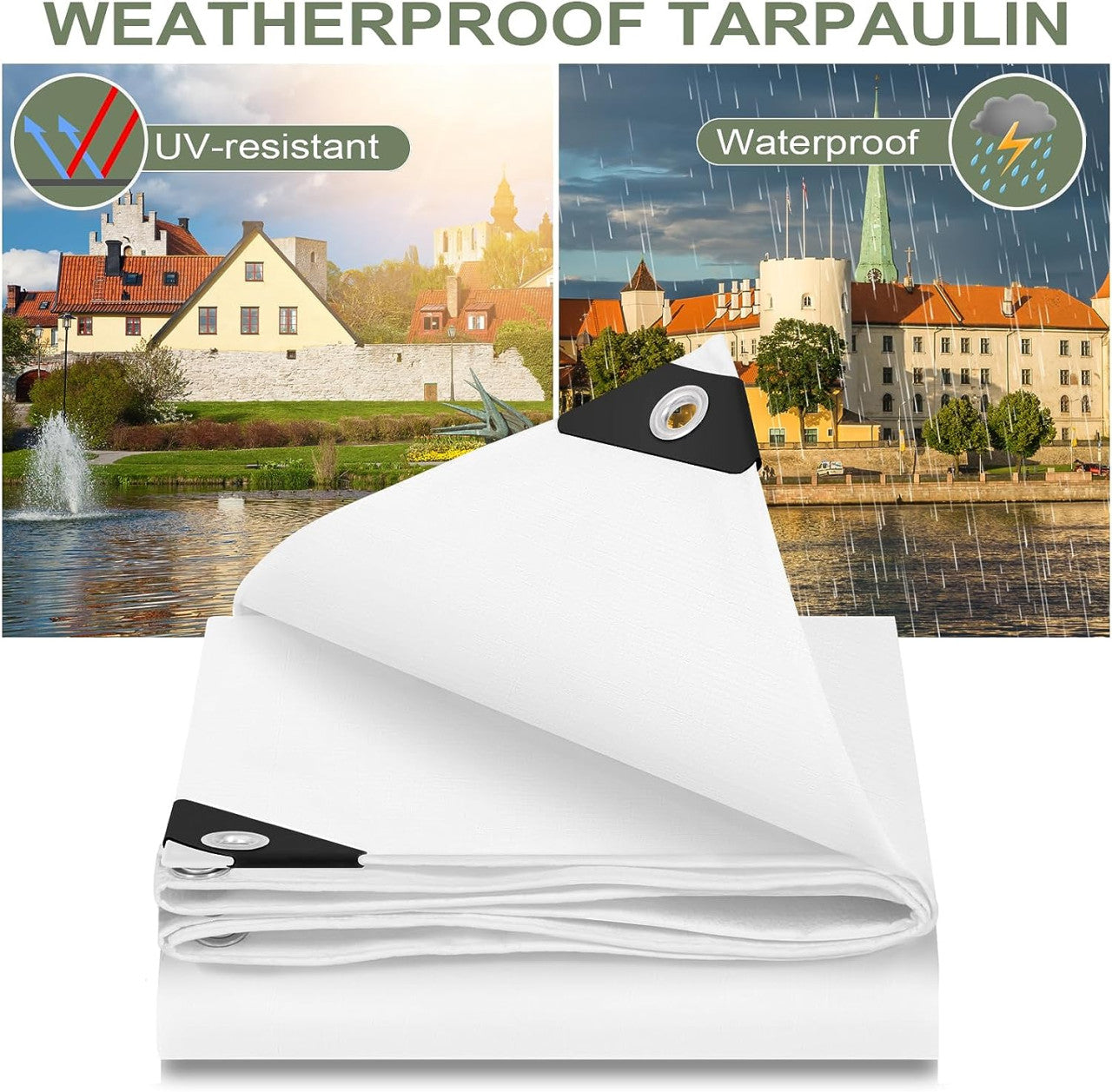 24goodz Waterproof Tarpaulin - Durable and Weatherproof - 140 g/m² PE - White - 4x6 m
