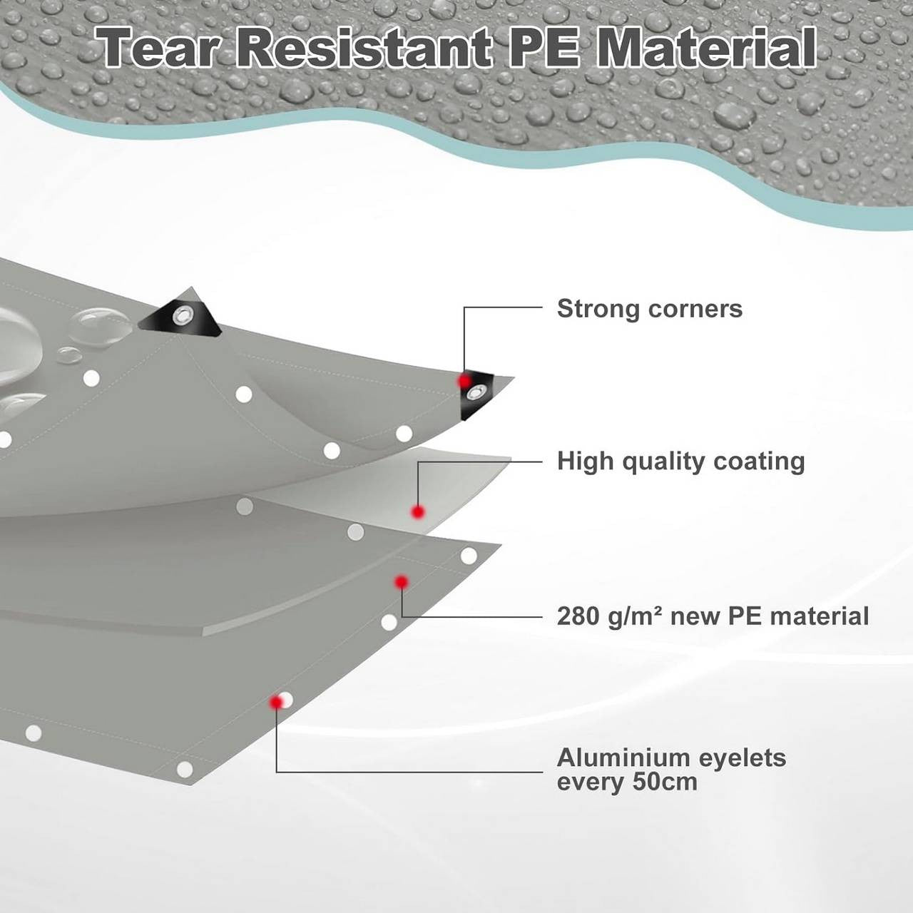 24goodz Waterproof Tarpaulin - Durable and Tear-Resistant - 280 g/m² PE - Grey - 2x3 m
